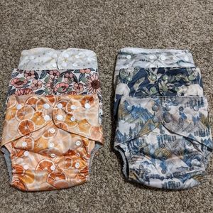 Greyden Diapers. 6 one size pocket cloth diapers. AWJ.